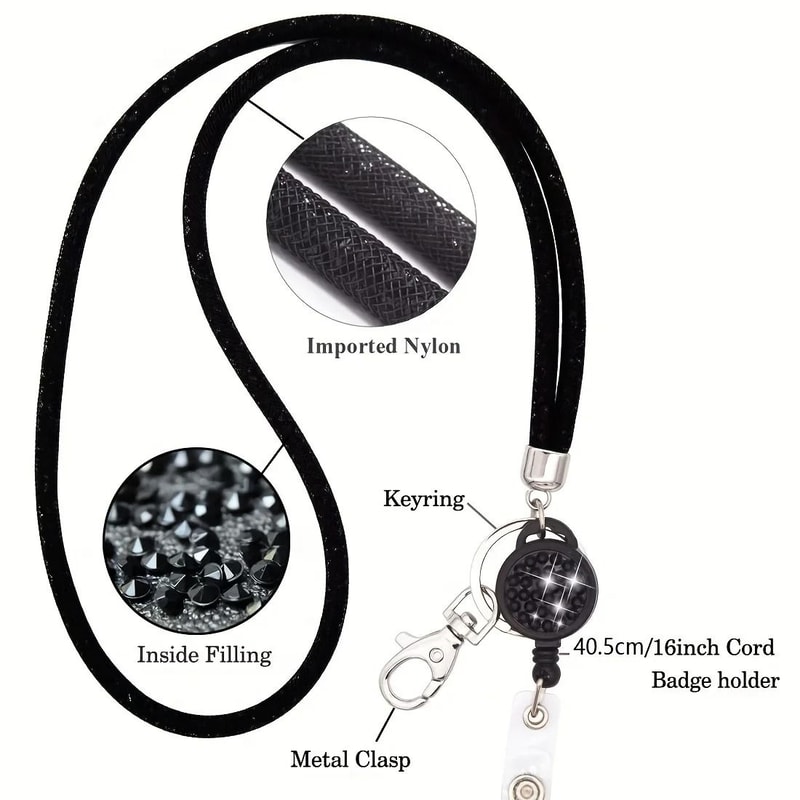 Sparkly Rhinestone Retractable Lanyard And Badge Holder For Women 1