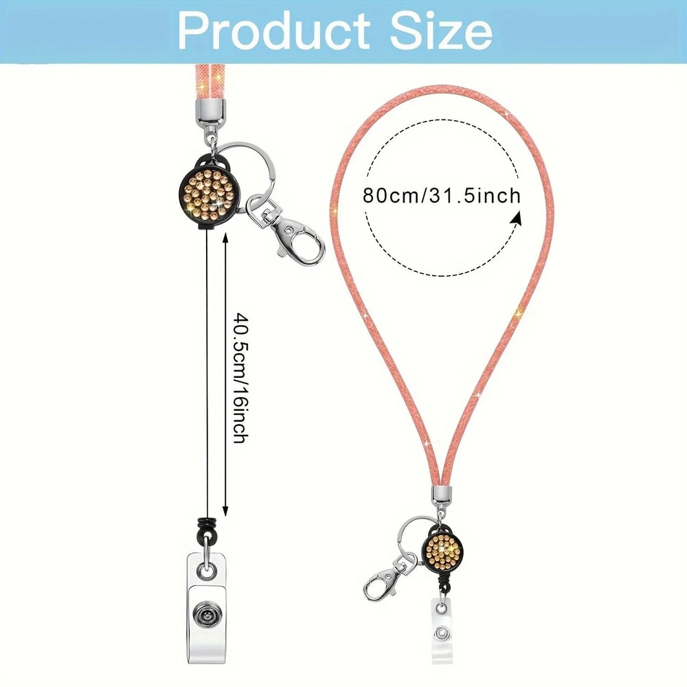 Sparkly Rhinestone Retractable Lanyard And Badge Holder For Women 2