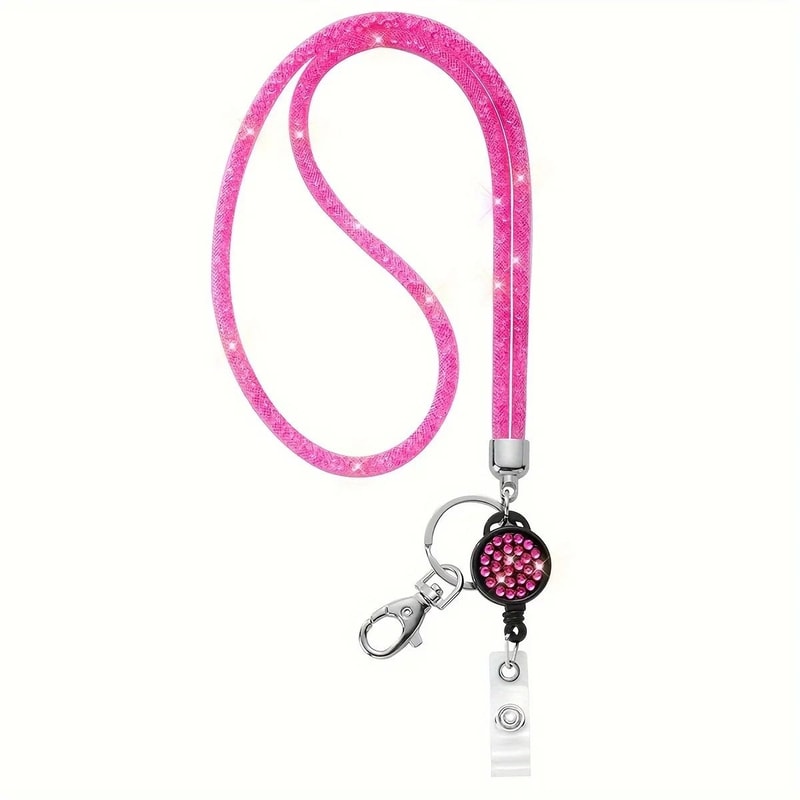 Sparkly Rhinestone Retractable Lanyard And Badge Holder For Women 6