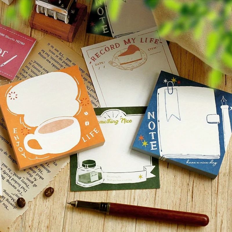 100pcs Tearable Sticky Notes Fresh Retro Simple Design Message Pads 3