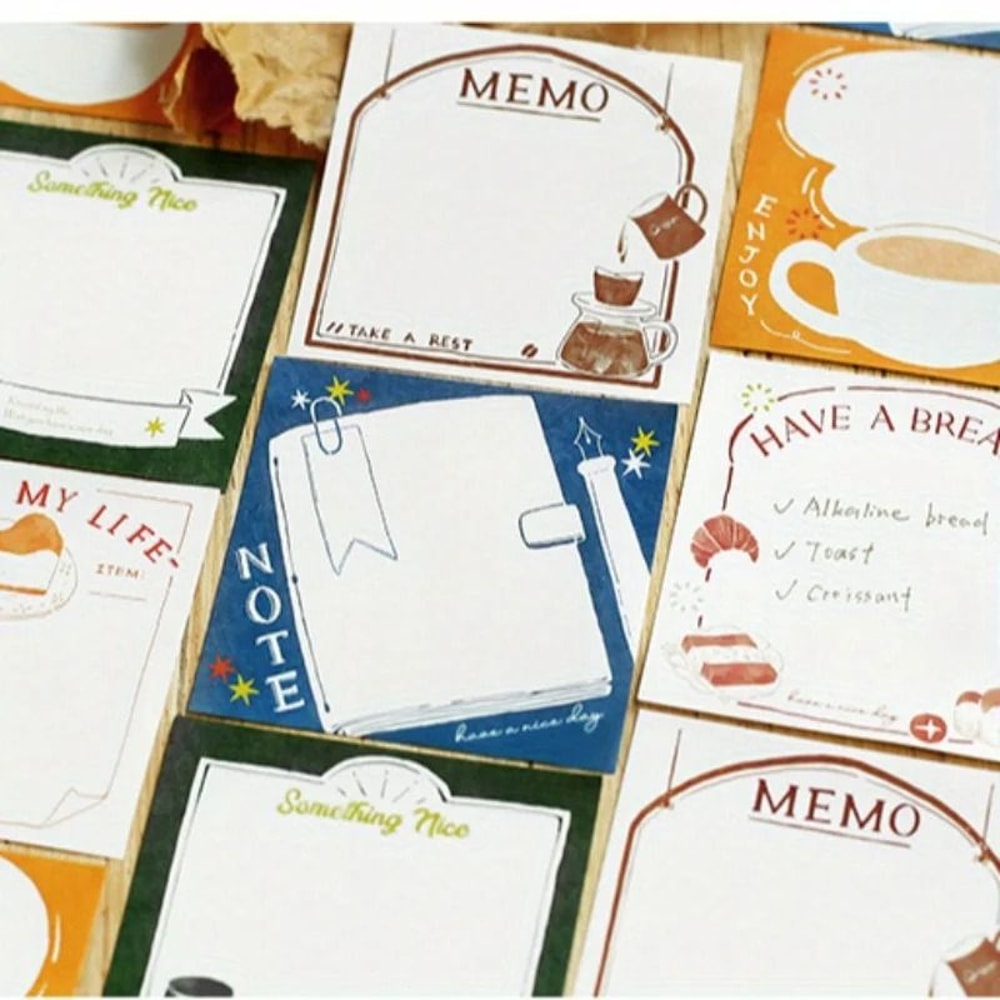 100pcs Tearable Sticky Notes Fresh Retro Simple Design Message Pads 5