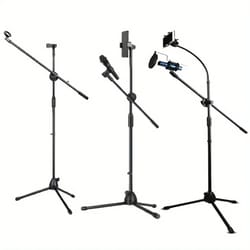 tripod boom microphone stand with adjustable arms and mic clip