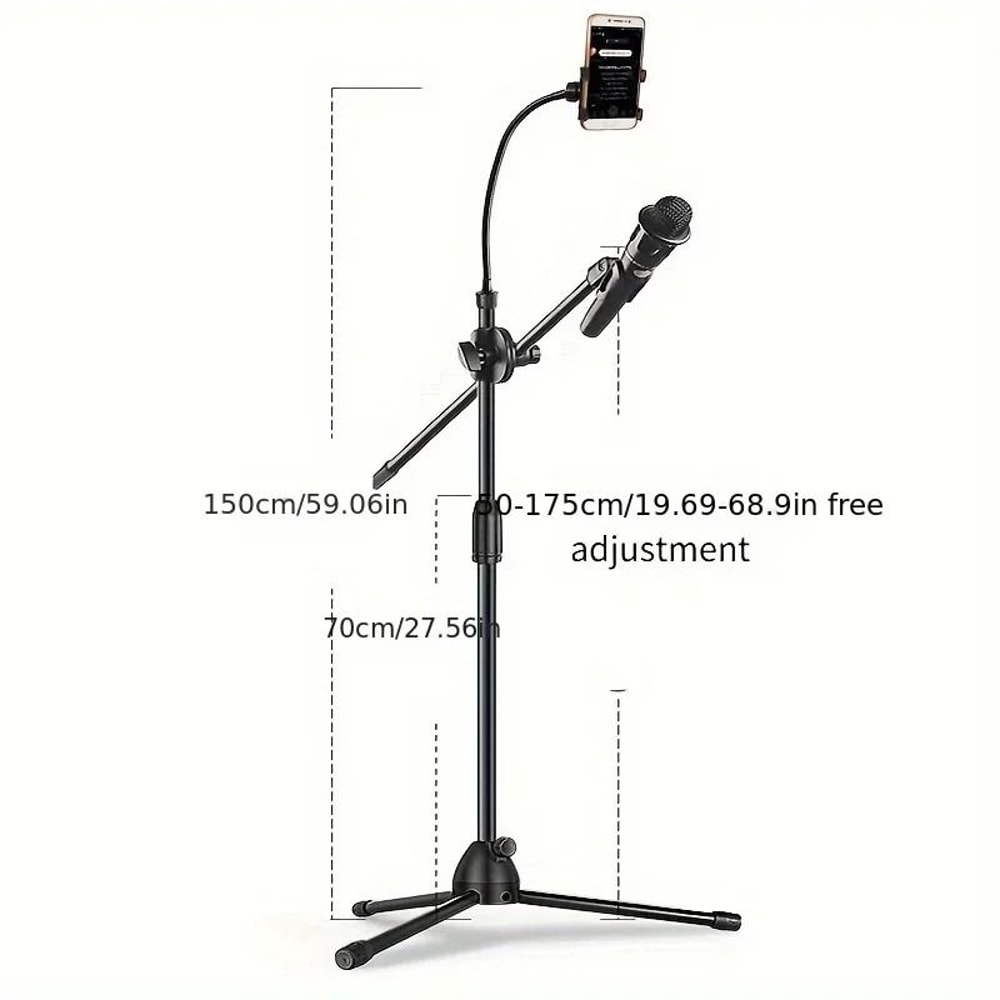 Tripod Boom Microphone Stand With Adjustable Arms And Mic Clip 3