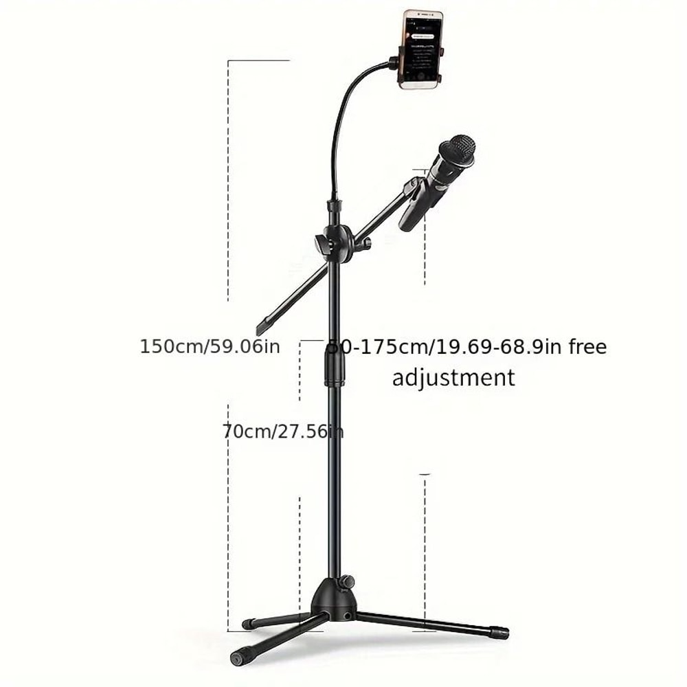 Tripod Boom Microphone Stand With Adjustable Arms And Mic Clip 7