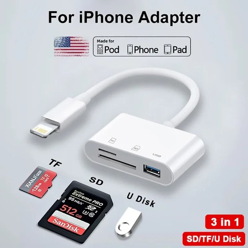 3 In 1 SD TF Card Reader Camera Converter For IPhone IPad And Android 7