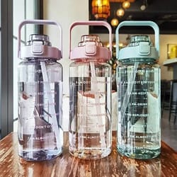 2l portable sports water bottle with time marker and straw