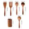 6PCS Wood Kitchenware Cooking Spatula And Spoon Set With Storage Bucket 4
