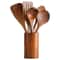6PCS Wood Kitchenware Cooking Spatula And Spoon Set With Storage Bucket 6