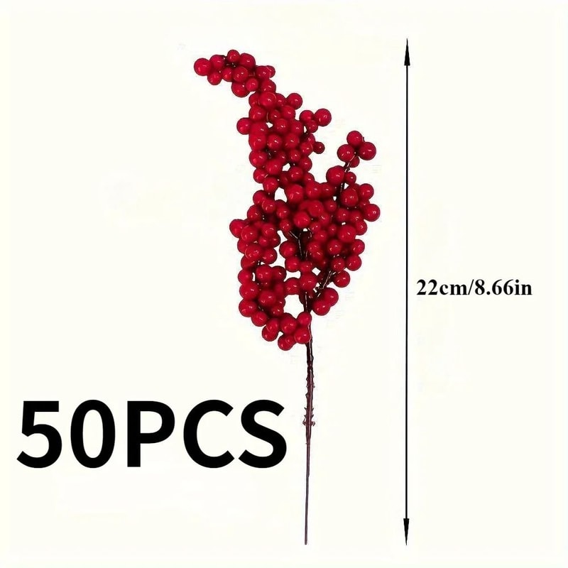 50pcs Artificial Red Berry Branches For DIY Crafts And Holiday Decor 5