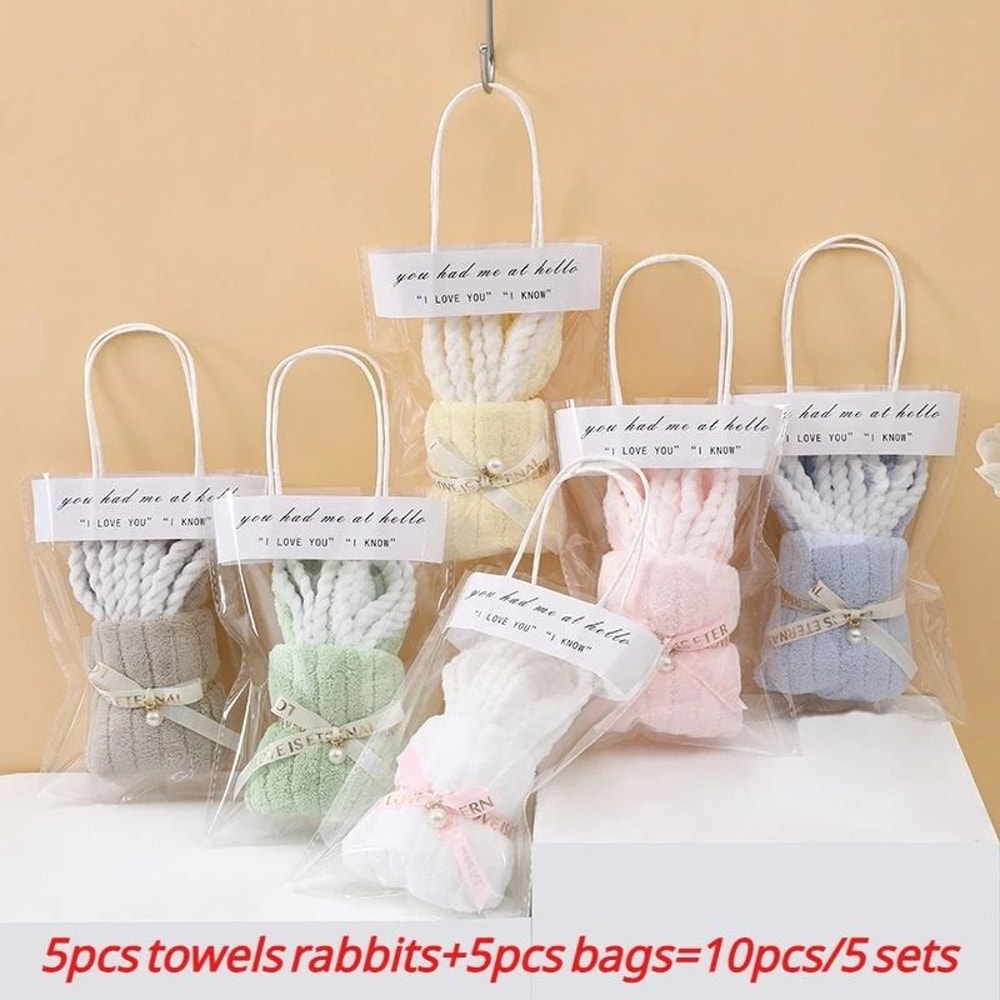 10pcs5sets Bunny Shaped Towel And Gift Bag Set 6