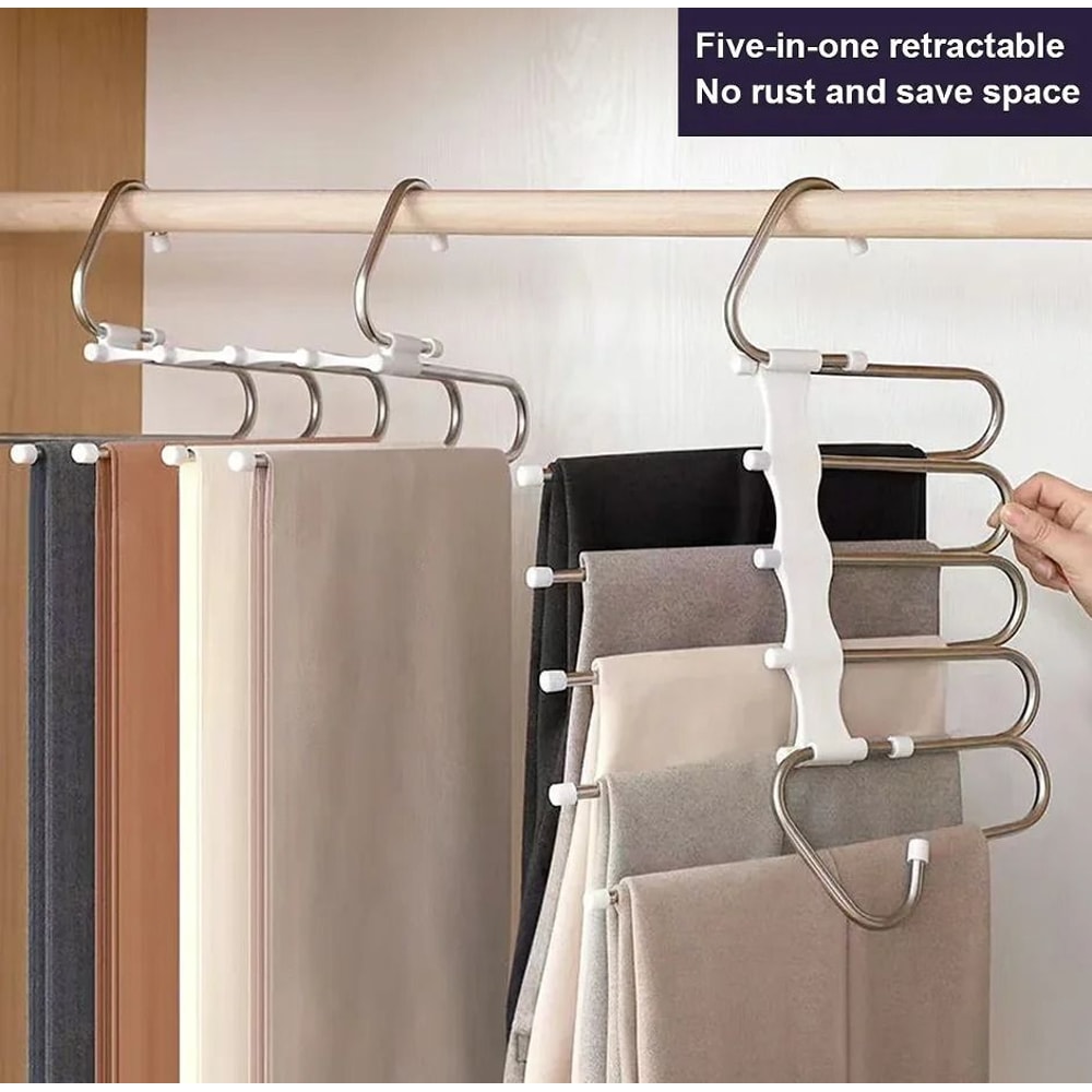 Stainless Steel Retractable Trouser Rack MultiFunctional Folding Hanger 8