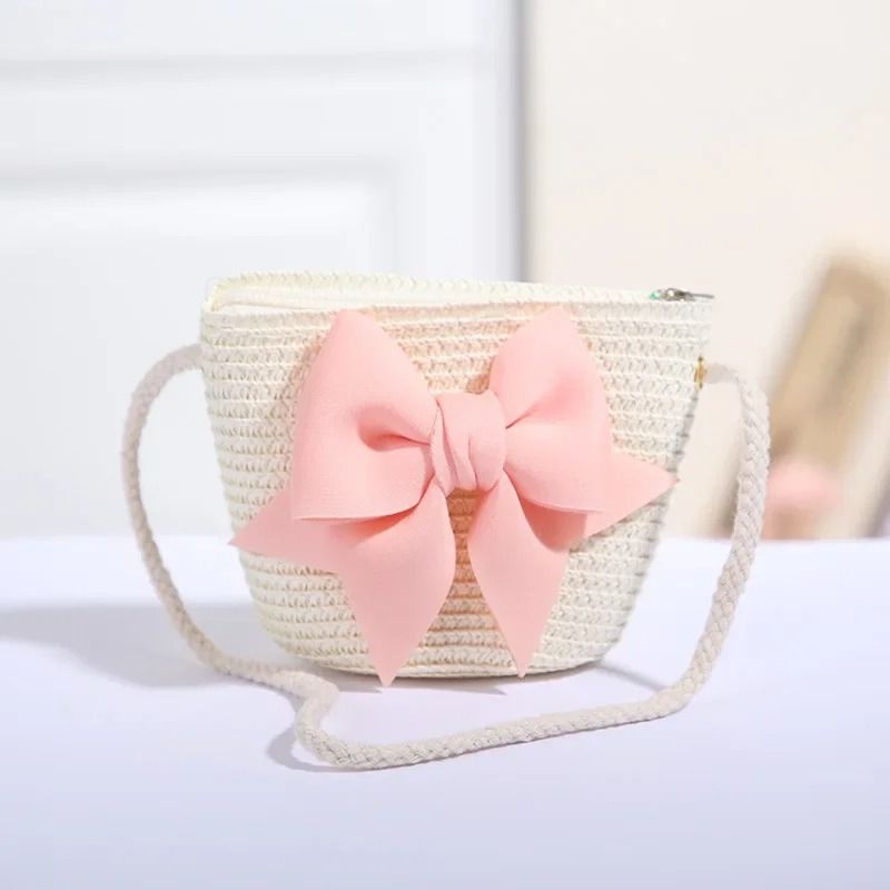 Cute Bow Straw Shoulder Bag And Mini Crossbody Purse For Girls 3