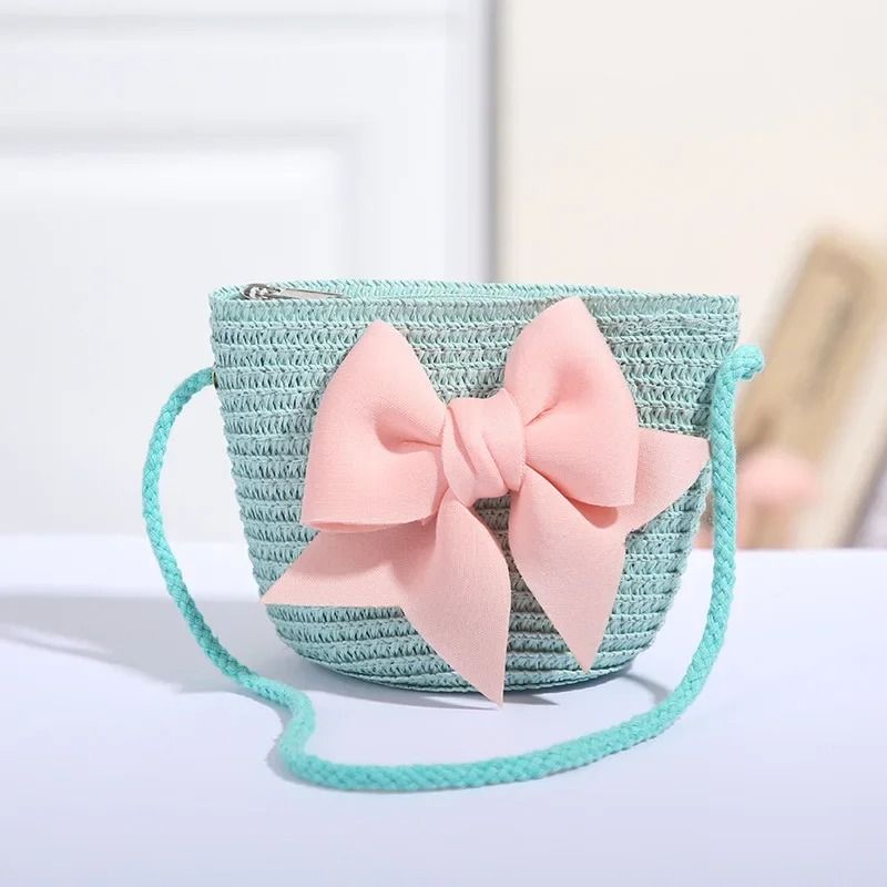Cute Bow Straw Shoulder Bag And Mini Crossbody Purse For Girls 8