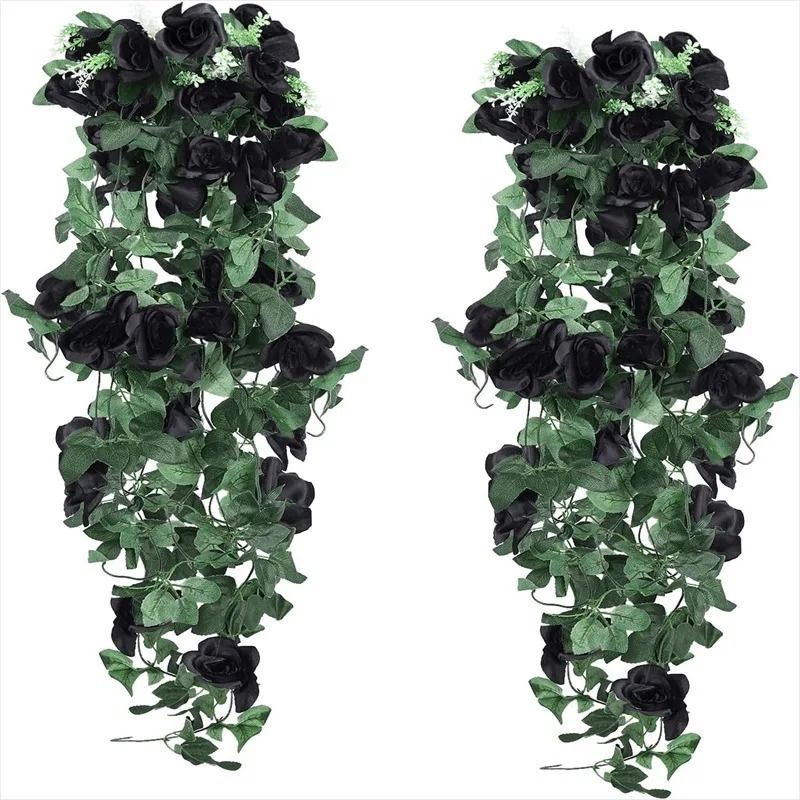 2Pcs Artificial Black Rose Vine Hanging Decorations 0