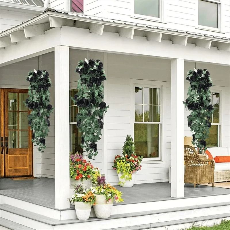 2Pcs Artificial Black Rose Vine Hanging Decorations 1