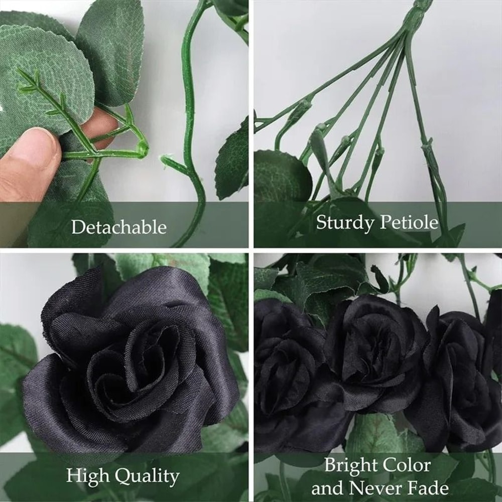 2Pcs Artificial Black Rose Vine Hanging Decorations 2