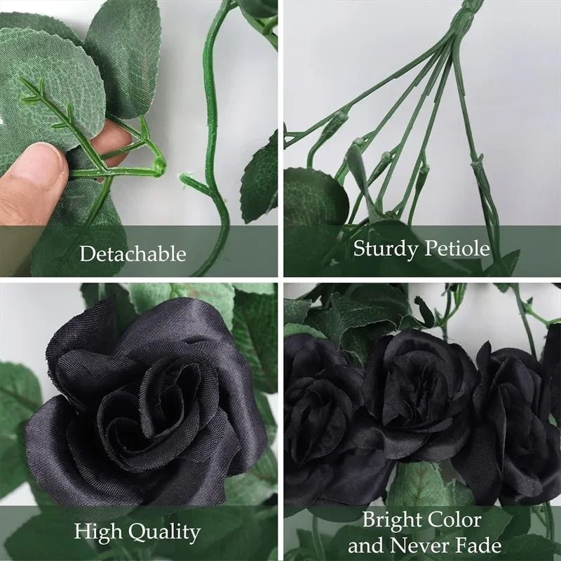 2Pcs Artificial Black Rose Vine Hanging Decorations 2