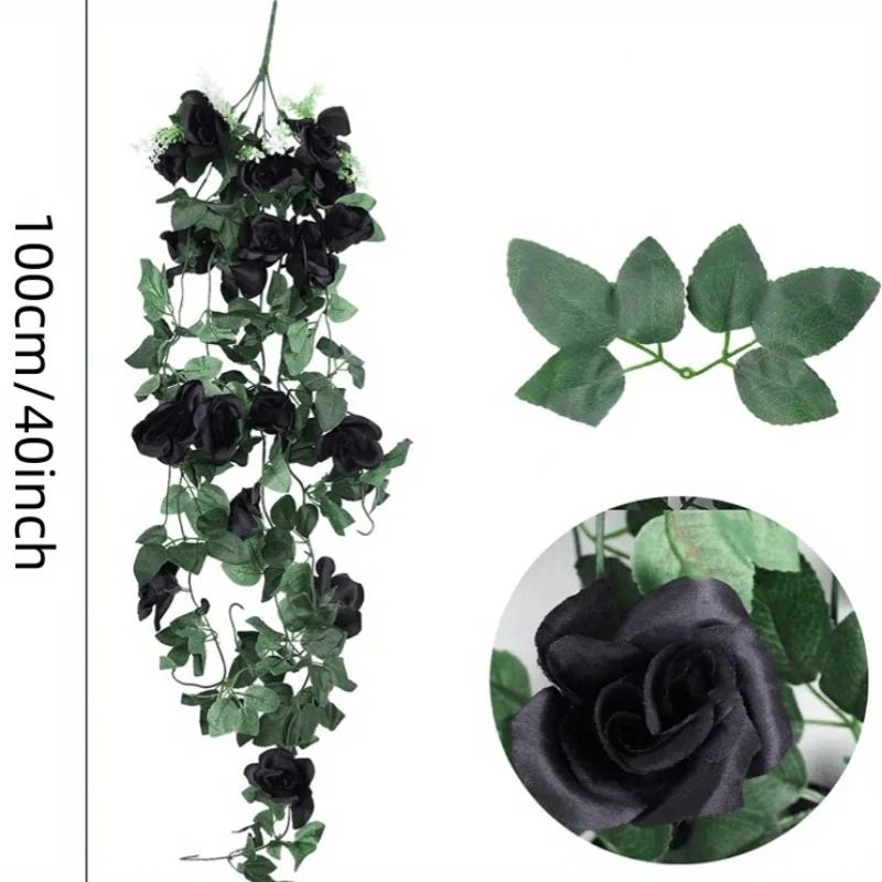 2Pcs Artificial Black Rose Vine Hanging Decorations 3