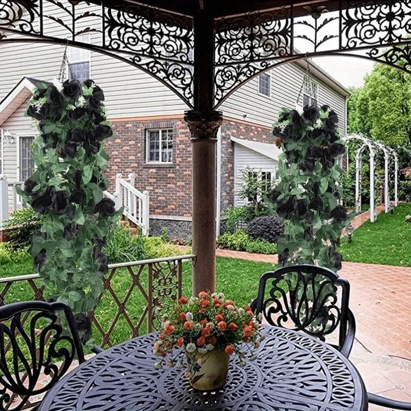 2Pcs Artificial Black Rose Vine Hanging Decorations 5