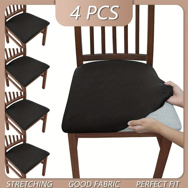 Solid Color Brushed High Elastic Chair Slipcovers 5
