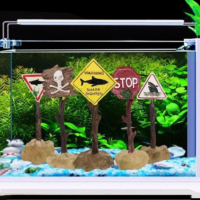 Resin Aquarium Shark Warning Sign Decoration 2