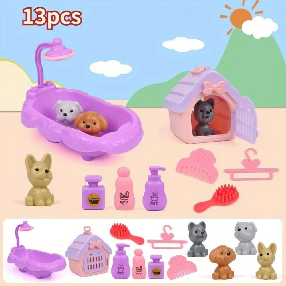 Mini Pet Puppy Cage Dog Doll Play Set 7