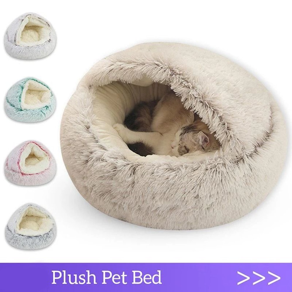 Plush Round Cat Bed With Cover 0