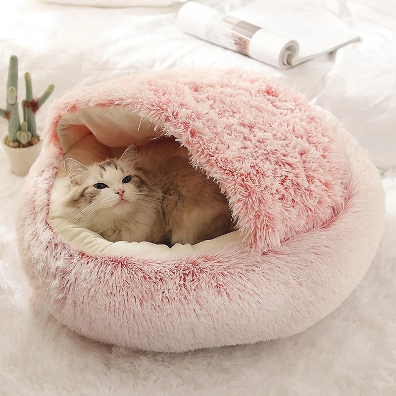 Plush Round Cat Bed With Cover 1