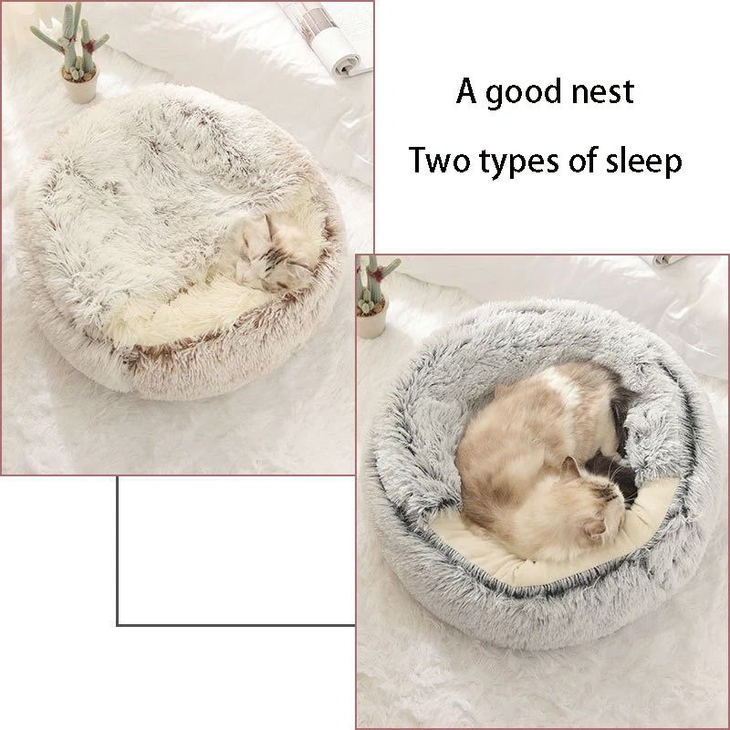 Plush Round Cat Bed With Cover 4