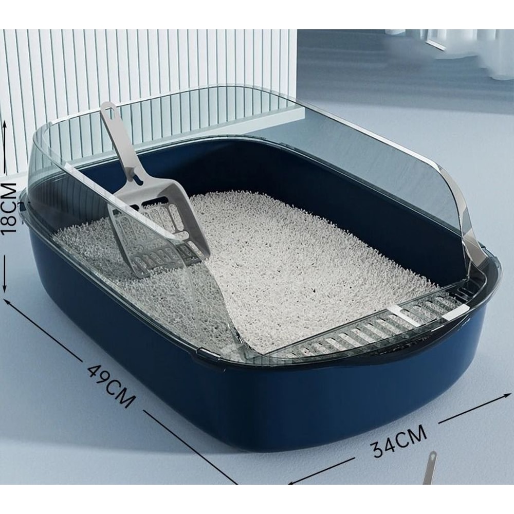 Semi Enclosed High Side Splashproof Cat Litter Box With Shield 9