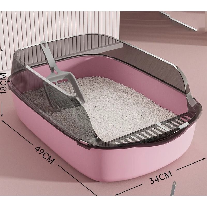 Semi Enclosed High Side Splashproof Cat Litter Box With Shield 10