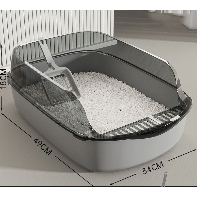 Semi Enclosed High Side Splashproof Cat Litter Box With Shield 11