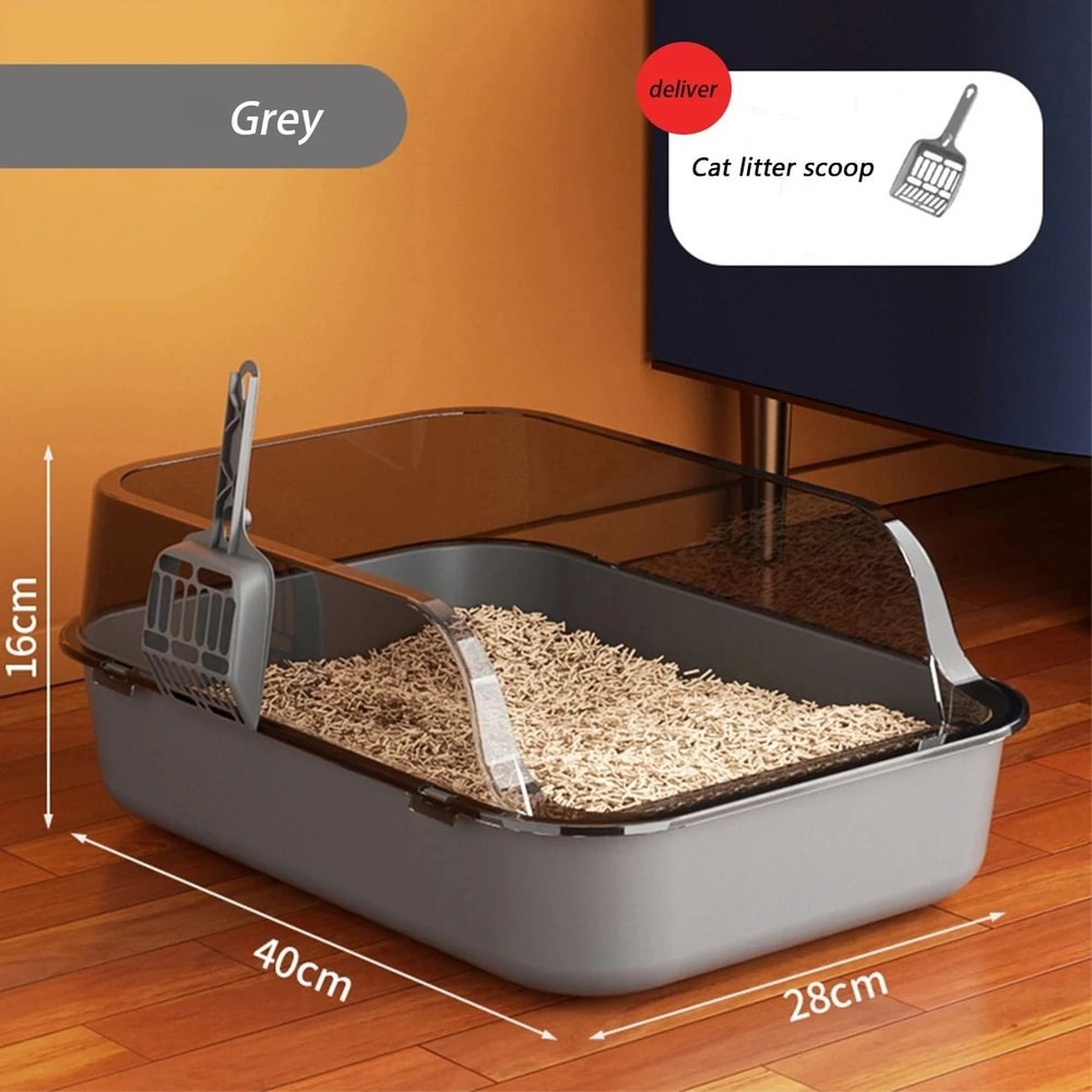 Semi Enclosed High Side Splashproof Cat Litter Box With Shield 6