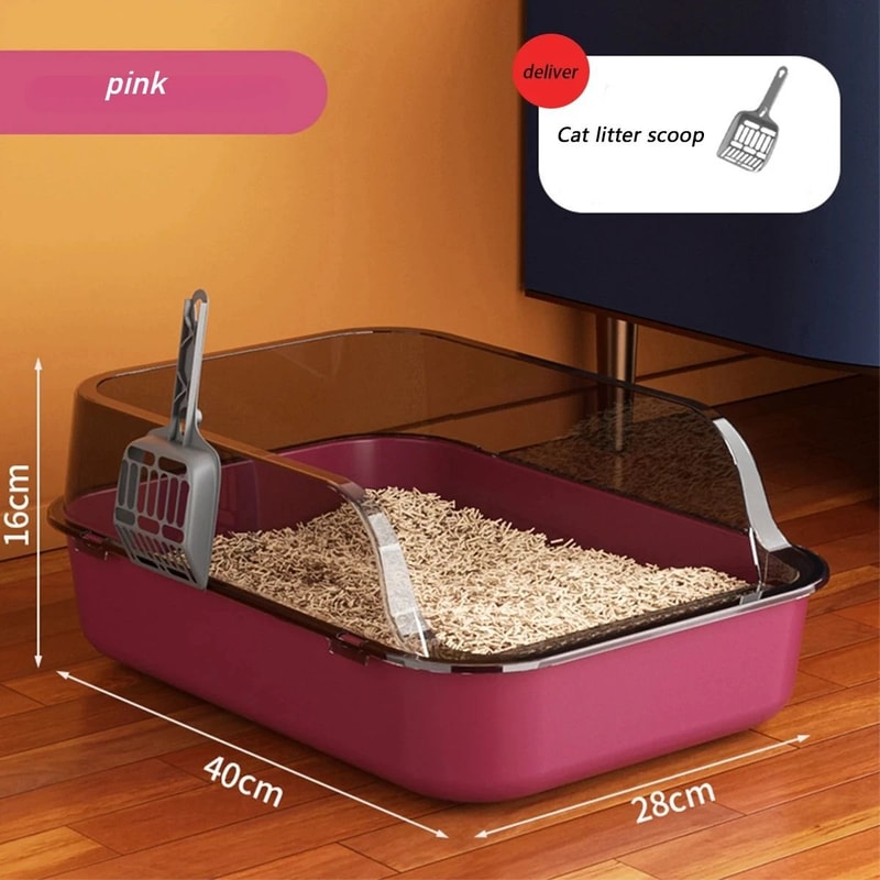 Semi Enclosed High Side Splashproof Cat Litter Box With Shield 8