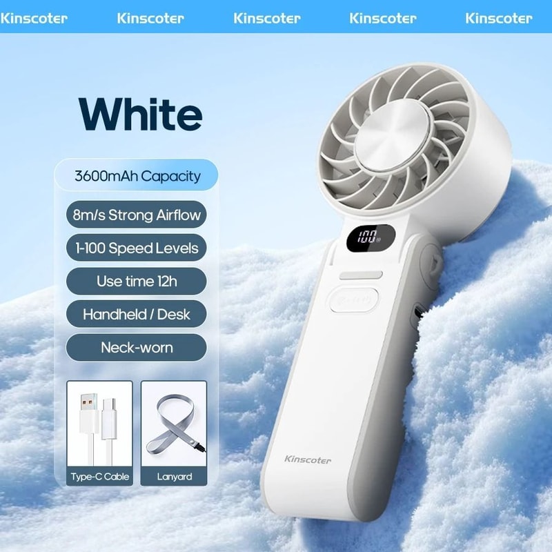 3600mAh Rechargeable Turbo Handheld Fan 100 Speed Adjustable Foldable 11