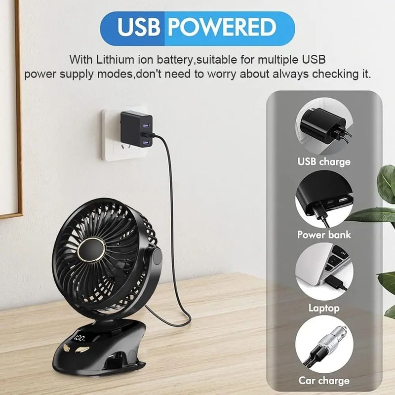 Portable MultiSurface USB Clip Fan Versatile Personal Cooling 4
