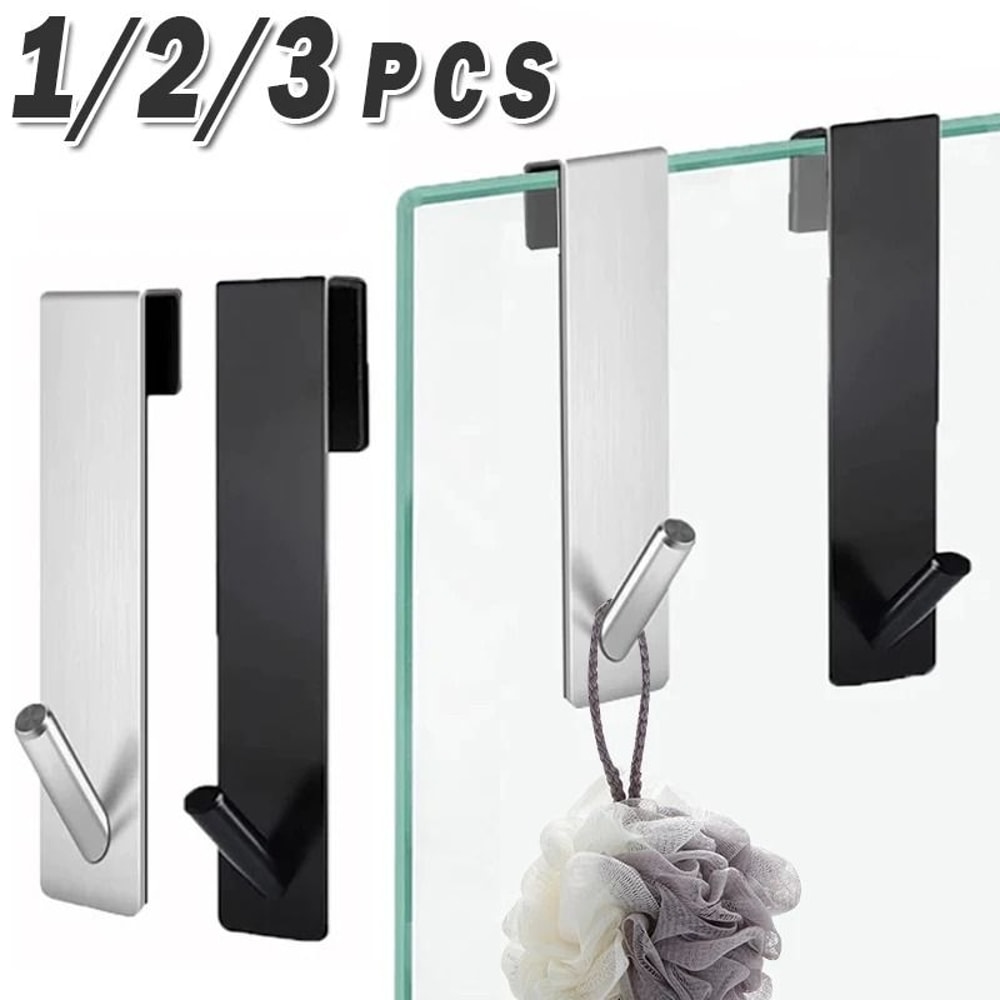 Bathroom Shower Door Back Hook Stainless Steel OverGlass Towel Rack 0