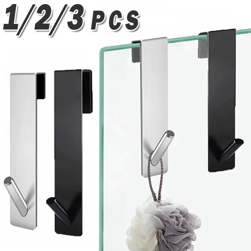 Bathroom Shower Door Back Hook Stainless Steel OverGlass Towel Rack 0