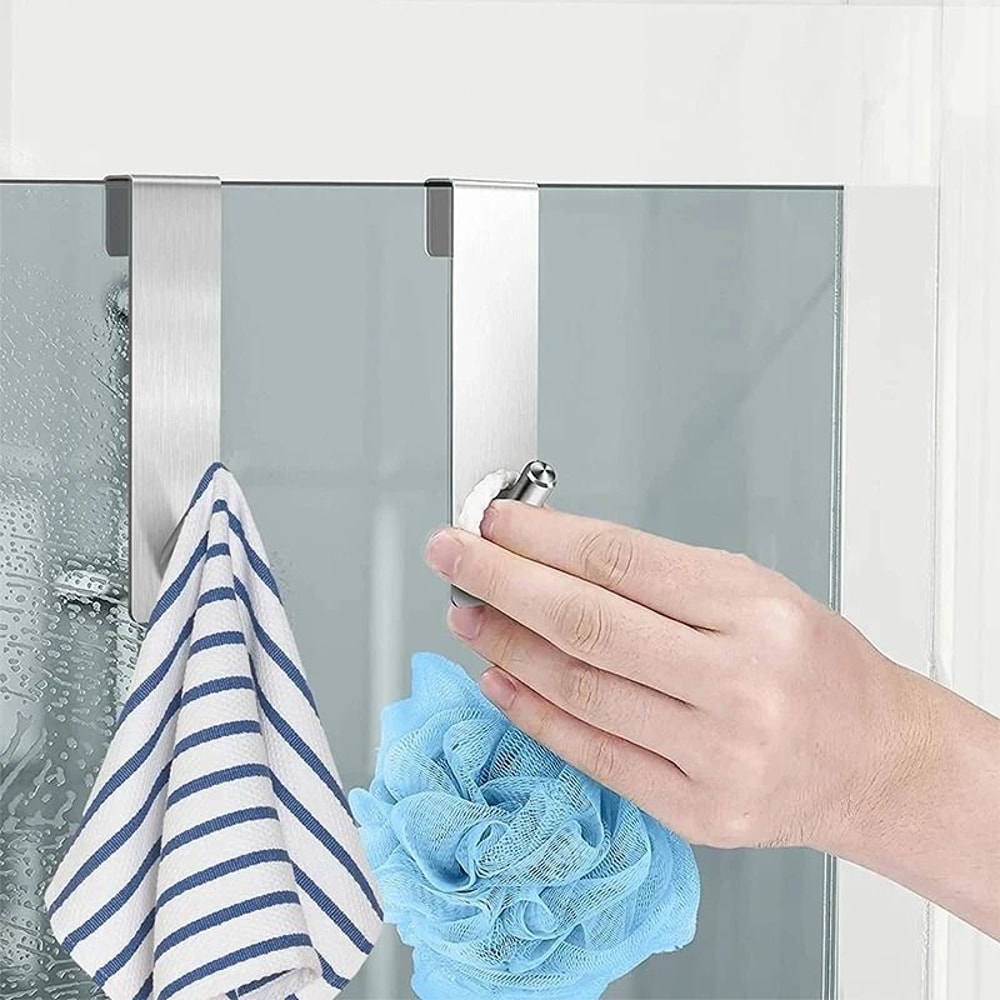 Bathroom Shower Door Back Hook Stainless Steel OverGlass Towel Rack 3