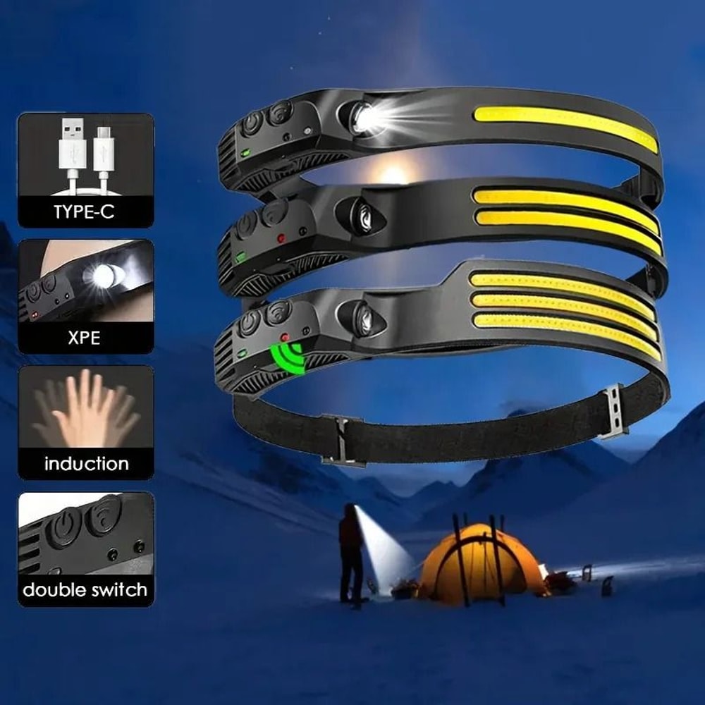 COB LED Induction Headlamp USB Rechargeable Sensor Flashlight 0