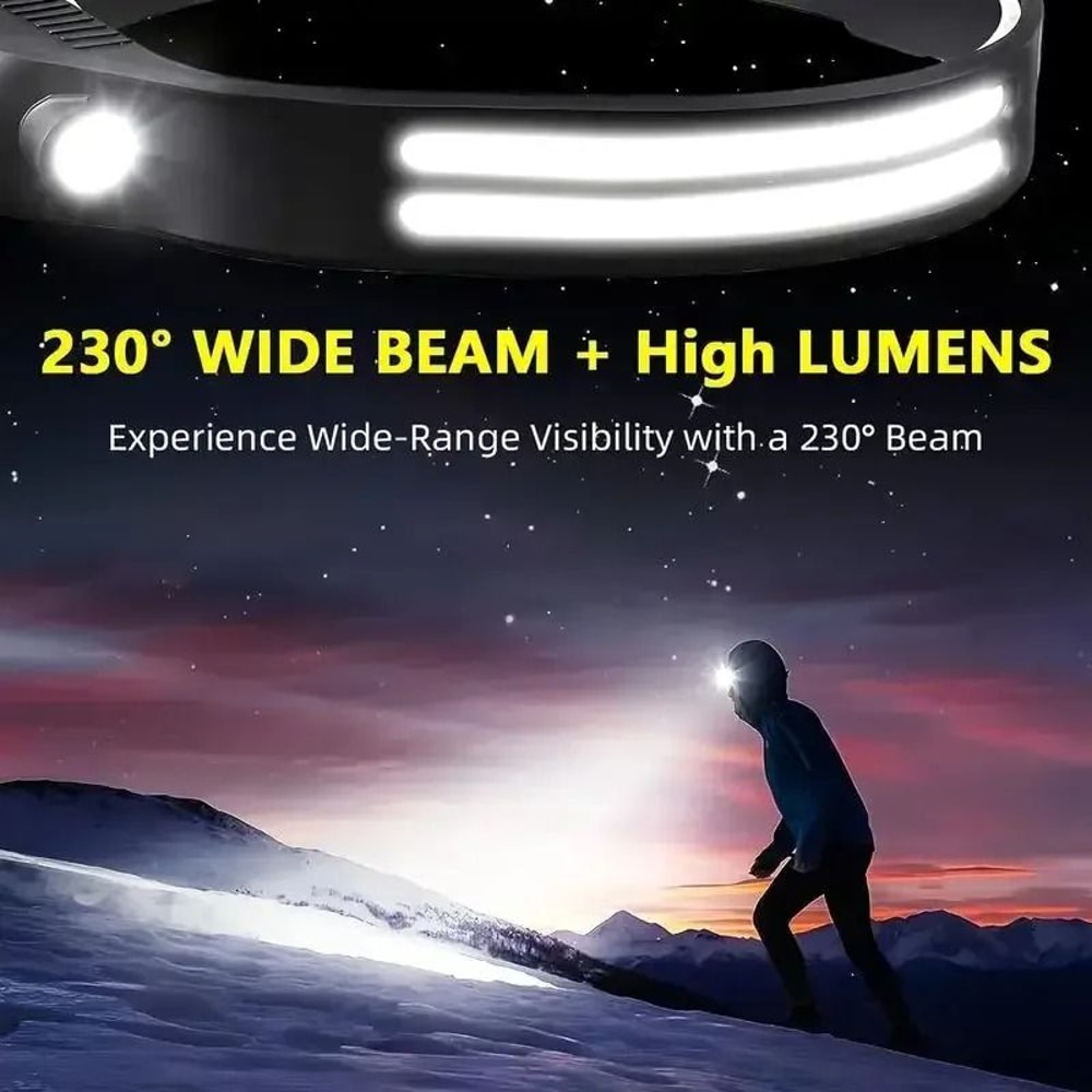 COB LED Induction Headlamp USB Rechargeable Sensor Flashlight 1