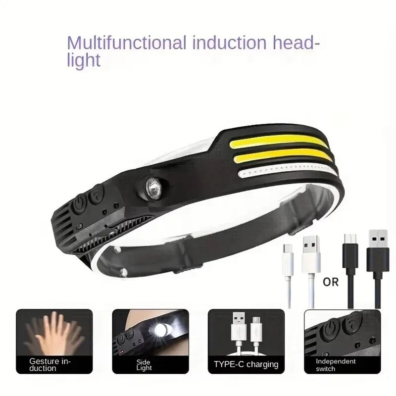 COB LED Induction Headlamp USB Rechargeable Sensor Flashlight 4