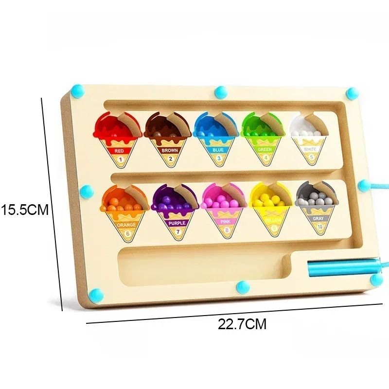Montessori Magnetic Color Number Sorting Maze Wooden Sensory Activity Board 4