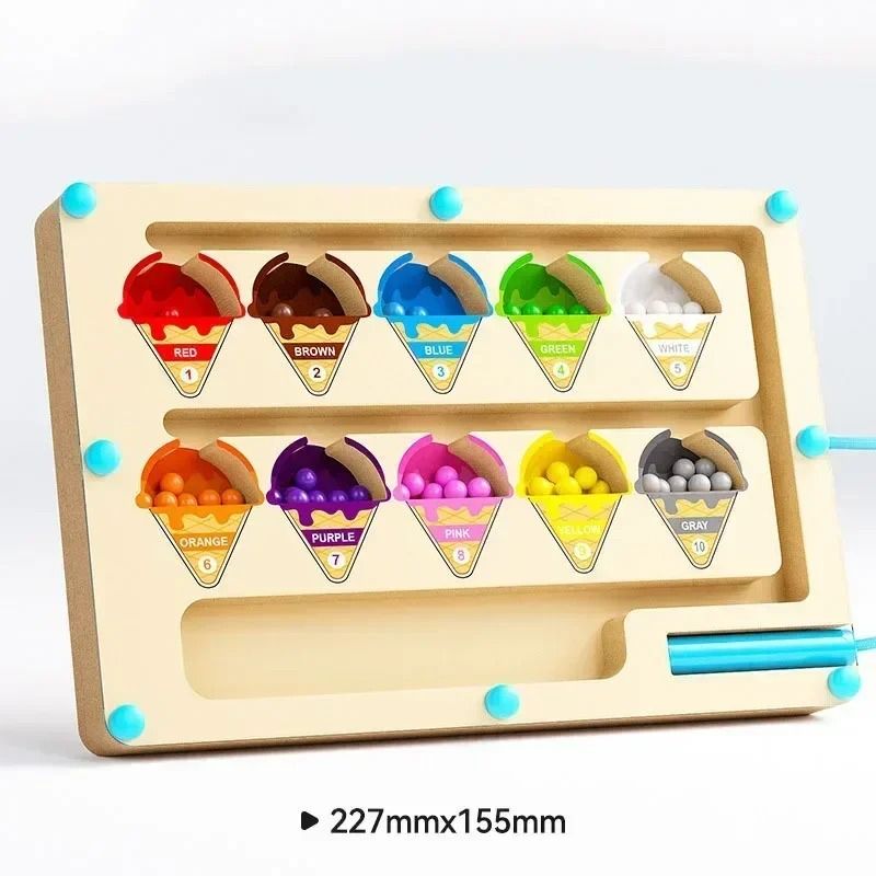 Montessori Magnetic Color Number Sorting Maze Wooden Sensory Activity Board 7