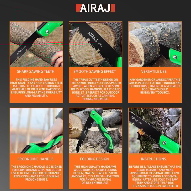 AIRAJ Extended Multifunction Folding Hand Saw Portable Woodworking Camping Tool 5