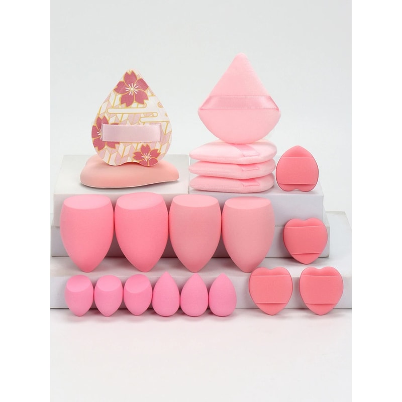 20Piece Pink Makeup Sponge Puff Set Professional Blending Setting Kit 17