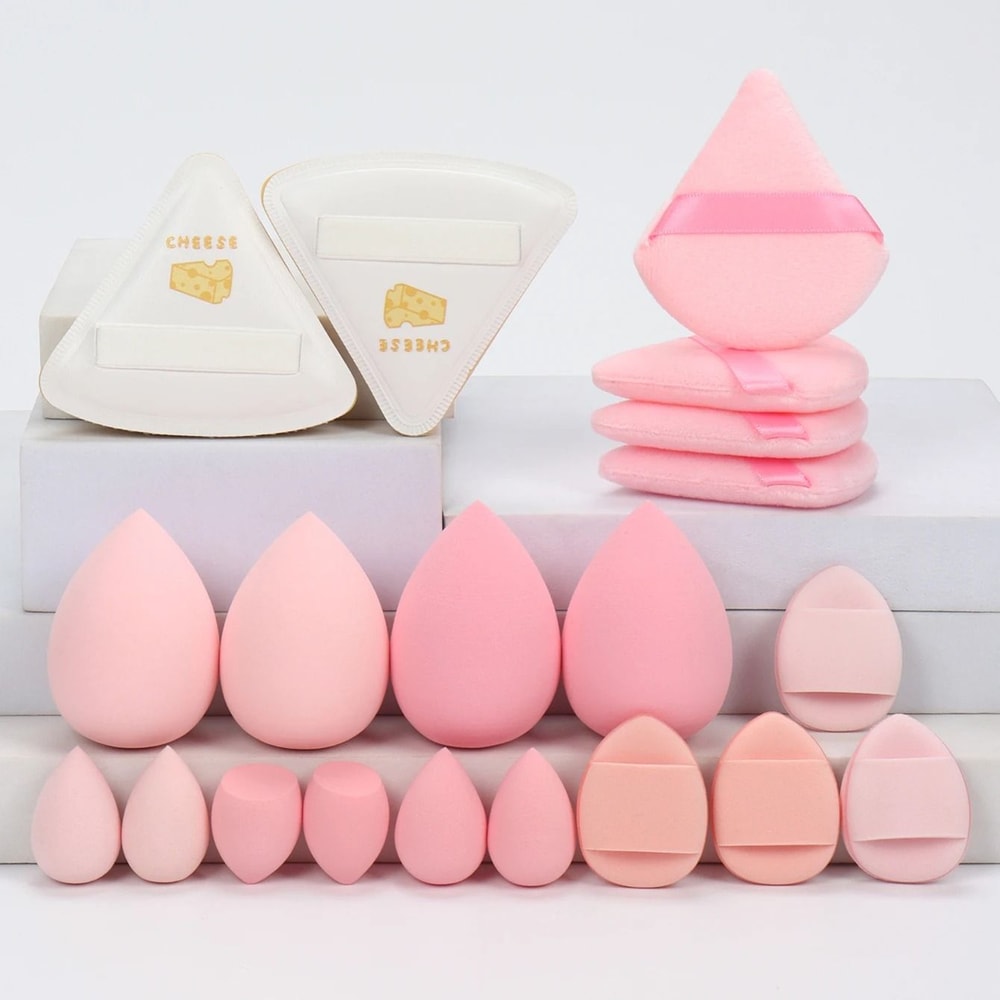 20Piece Pink Makeup Sponge Puff Set Professional Blending Setting Kit 21