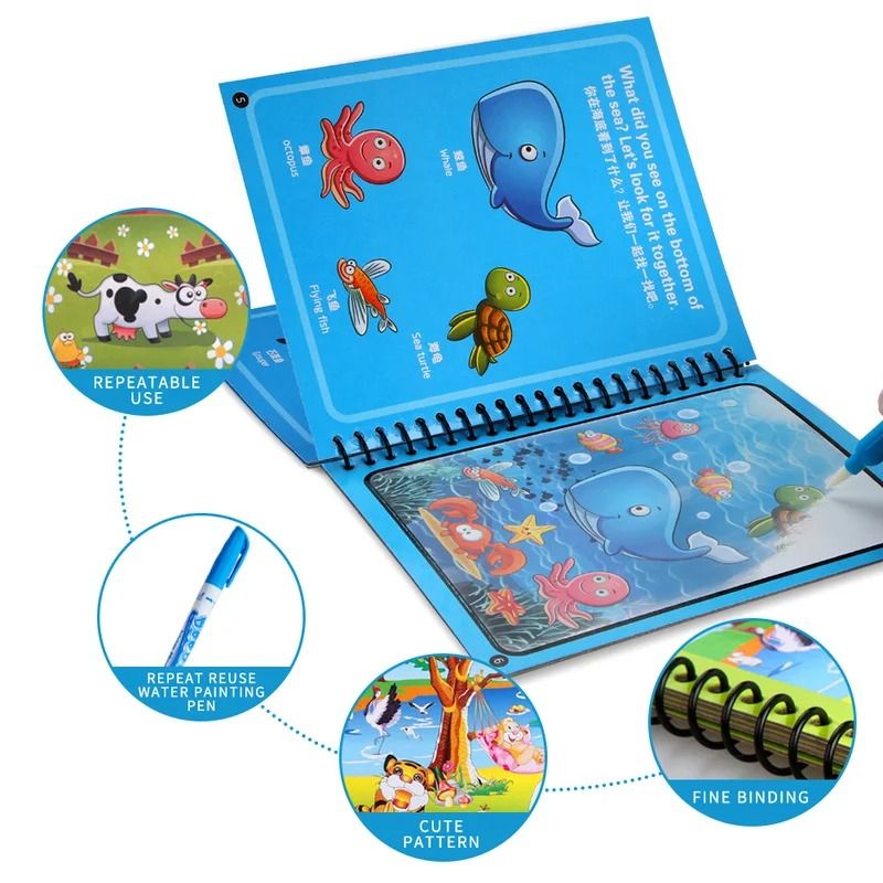 Magical Water Drawing Book Reusable Montessori Sensory Coloring Kit 2