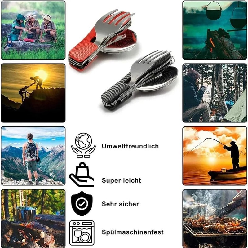 Foldable Camping Utensil Set MultiFunctional Stainless Steel Combo 5