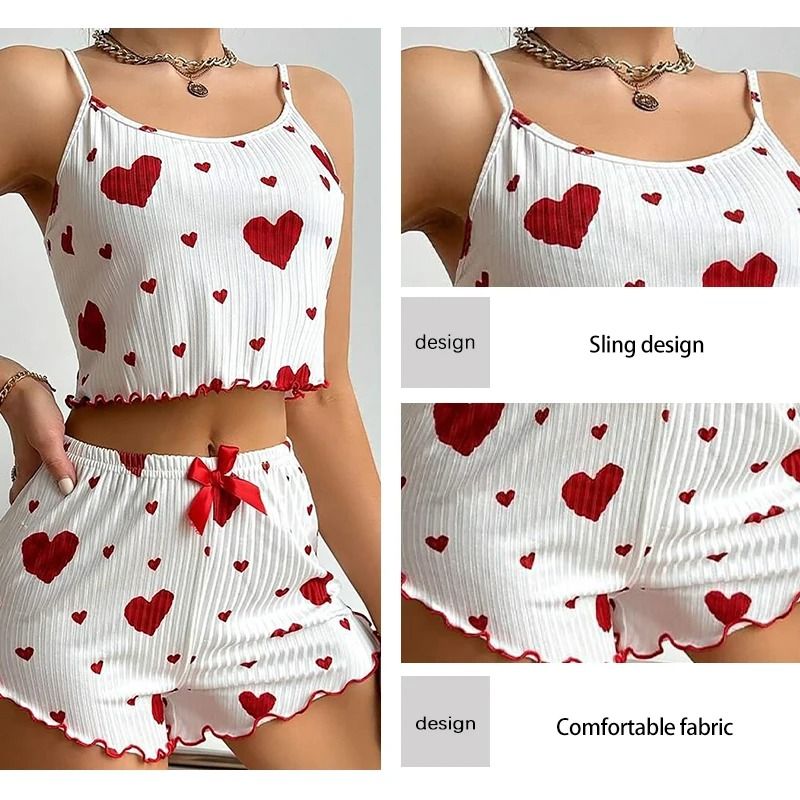 2Piece Womens Love Print Sleepwear Set IndustrialGrade Comfort Breathability 3